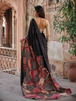 Load image into Gallery viewer, Premium Satin Silk Printed Saree With Unstitched Blouse(Black)
