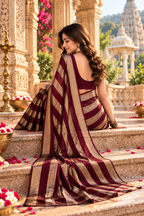 Satin Silk Saree With Unstitched Blouse(Maroon)