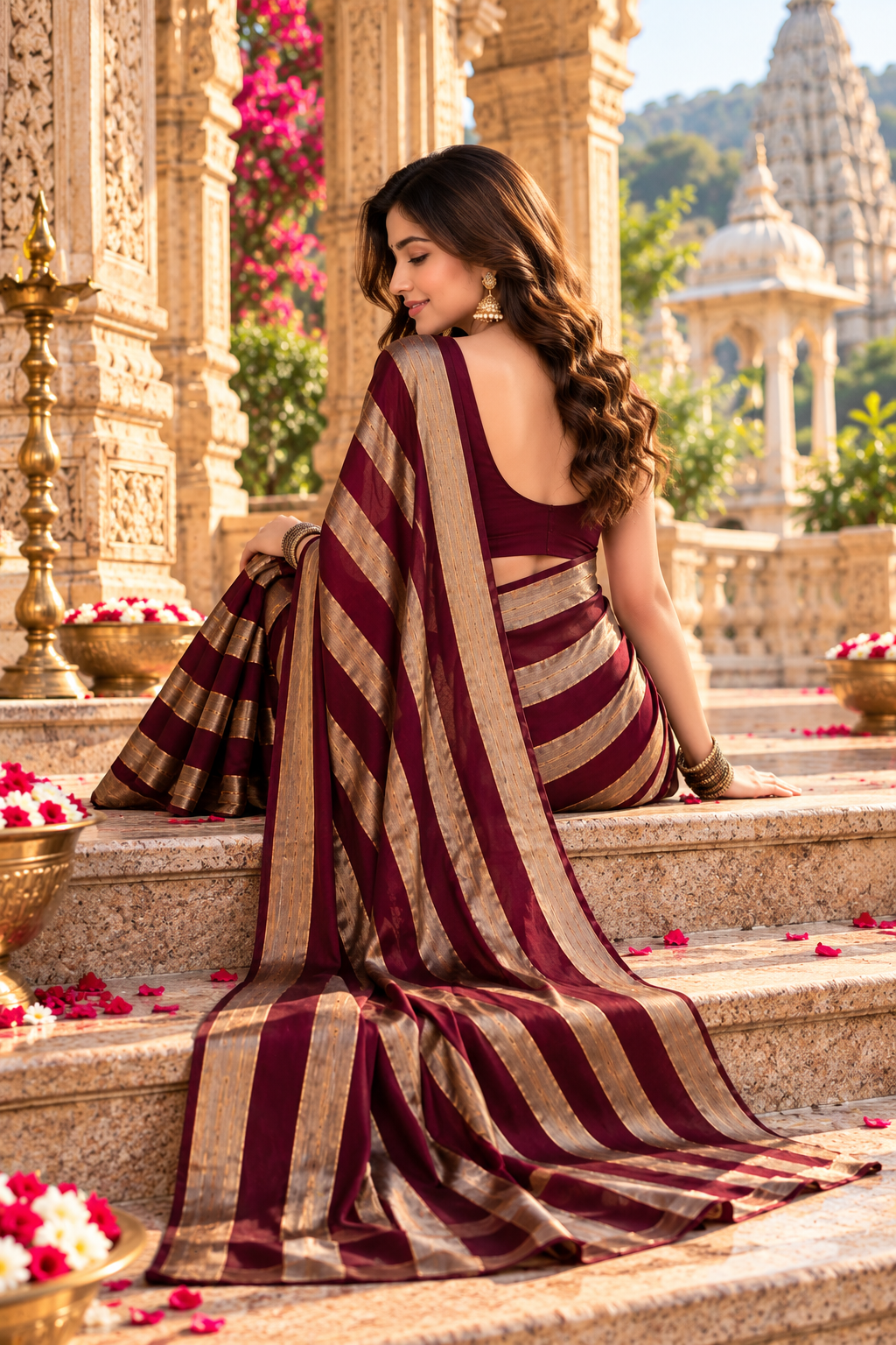 Satin Silk Saree With Unstitched Blouse(Maroon)