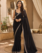 Organza Ready To Wear Saree With Unstitched Blouse(Black)