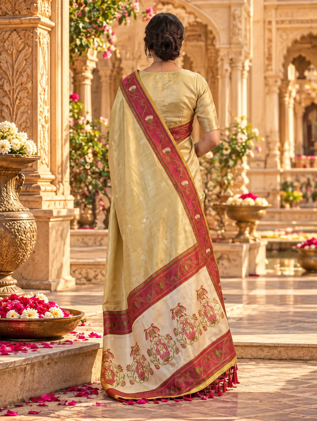 Premium Tissue Silk Saree With Unstitched Blouse(Beige)