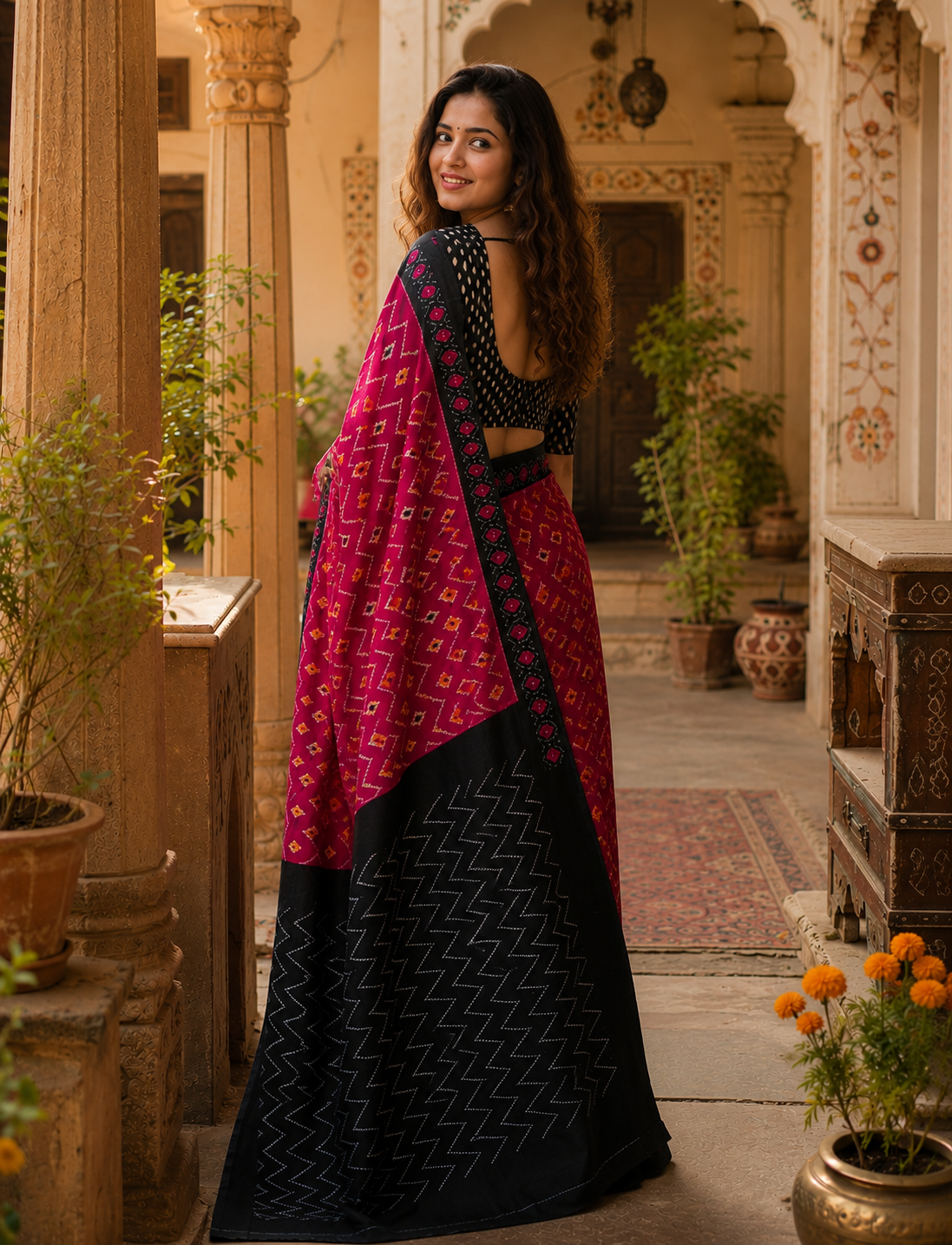 Mulmul Cotton Designer Saree With Unstitched Blouse(Red)