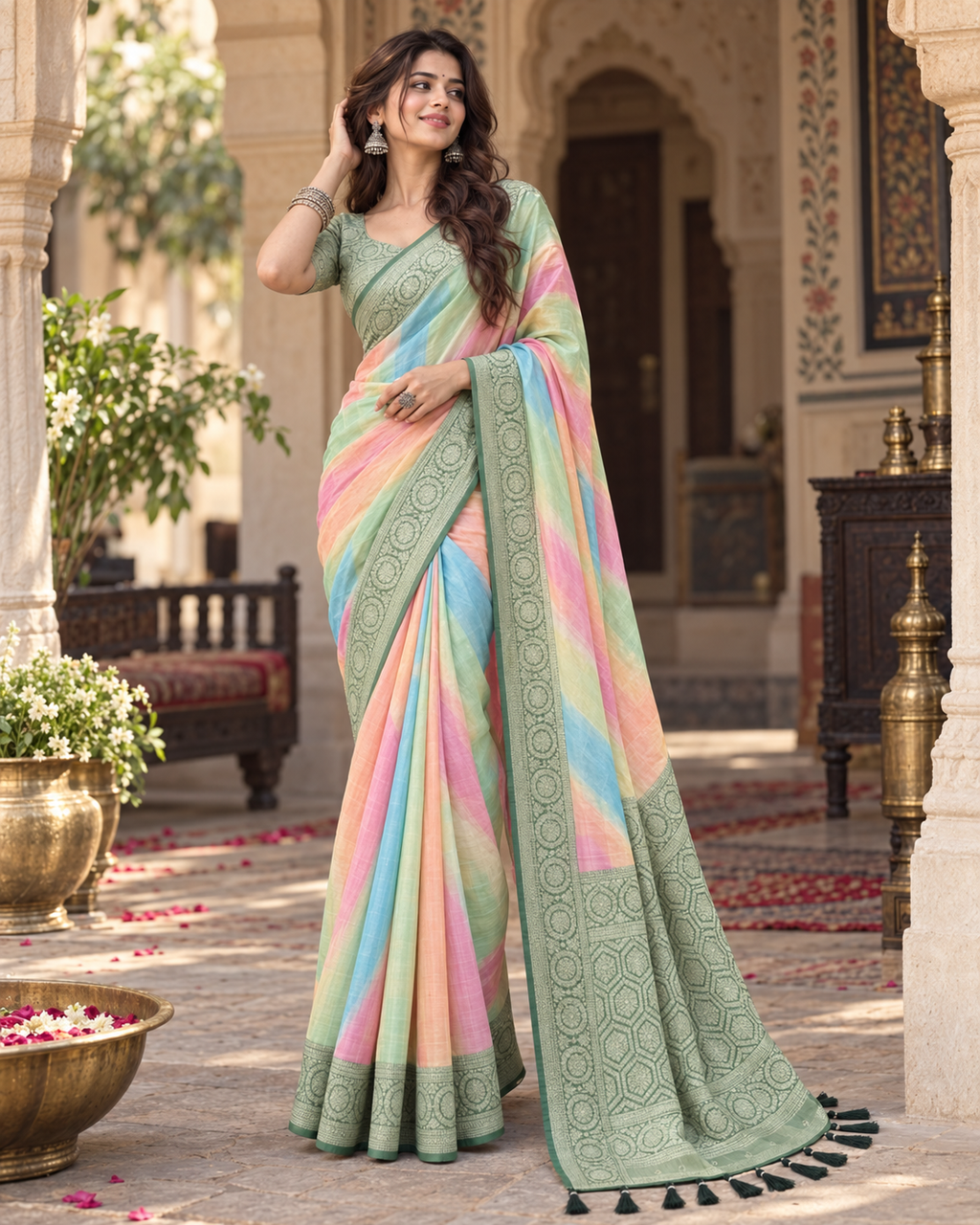 Soft Banarasi Silk Designer Saree With Unstitched Blouse(Pink)