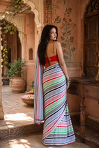 Georgette Printed Ready To Wear Sarees With Unstitched Blouse(Mulled Wine)