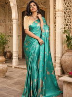 Load image into Gallery viewer, Premium Satin Silk Printed Saree With Unstitched Blouse(Blue)
