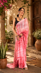 Elegant Georgette Printed Ready To Wear Saree With Unstitched Blouse(Brink Pink)