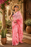 Elegant Georgette Printed Ready To Wear Saree With Unstitched Blouse(Brink Pink)