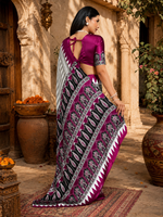 Load image into Gallery viewer, Satin Silk Ajrakh Print Saree With Unstitched Blouse(Wine)
