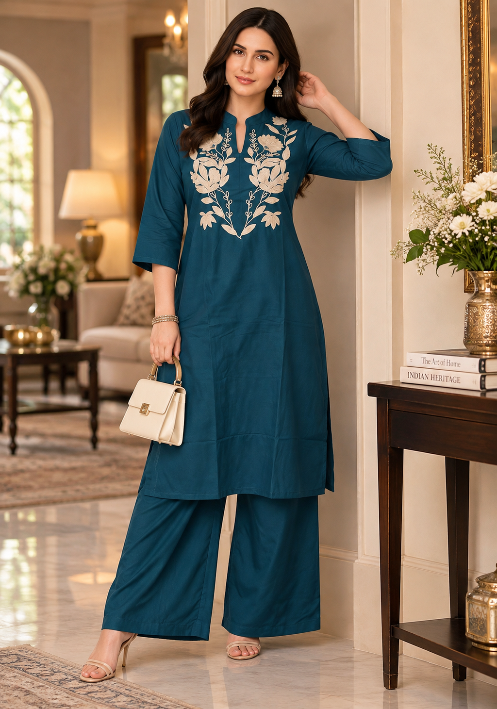 Stylish Cotton Kurti Palazzo Set(Morpich)