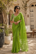 Jimmy Choo Silk Bollywood Saree With Unstitched Blouse(Green)