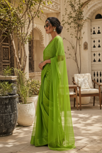Jimmy Choo Silk Bollywood Saree With Unstitched Blouse(Green)