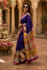 Load image into Gallery viewer, Mulmul Cotton Printed Saree With Unstitched Blouse(Purple)
