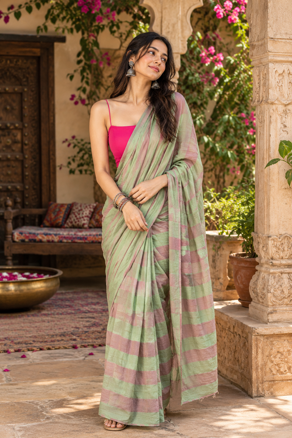 Cotton Digital Printed Saree With Unstitched Blouse(Grey)