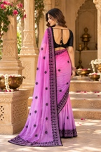 Crush Silk Embroidery Sequin Work Saree With Unstitched Blouse(Purple)