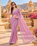 Net Silk Pearl Embroidery Work Premium Saree With Unstitched Blouse(Lavender)
