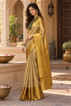 Pure Banarasi silk Saree With Unstitched Brocade Blouse(Mustard)