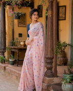 Soft Linen Digital Print Saree With Unstitched Blouse(Pink)