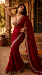 Satin Silk Embroidery Work Saree With Unstitched Blouse(Red)