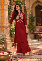 Stylish Cotton Kurti Palazzo Set(Red)