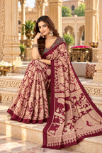 Premium Tussar Silk kalamkari Print Saree With Unstitched Blouse(Red)
