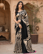 Load image into Gallery viewer, Satin Silk Printed Saree With Unstitched Blouse(Black)
