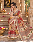 Premium Chinon Silk Printed Saree With Unstitched Blouse(Multicolor)