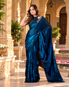Soft Space Silk Zarkhan Border Work Saree With Unstitched Blouse(Blue)
