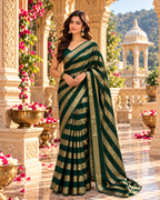 Satin Silk Saree With Unstitched Blouse(Green)