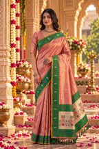 Premium Tissue Silk Saree With Unstitched Blouse(Pink)