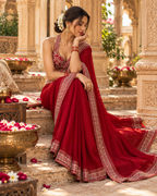 Rangoli Silk Embroidery Work Saree With Unstitched Blouse(Red)