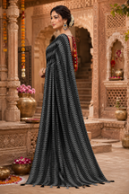 Crepe Silk Printed Sarees With Unstitched Blouse(Black)