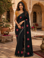 Soft Rangoli Silk Embroidery & Mirror Work saree With Unstitched Blouse(Black)