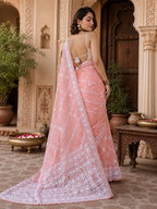 Organza Silk Embroidery Work Saree with Unstitched Blouse(Baby Pink)
