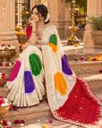 Chiffon Silk Sequin Work Saree With Unstitched Blouse(White)