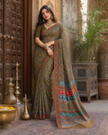 Premium Crepe Silk Saree With Unstitched Blouse(Dark Green)
