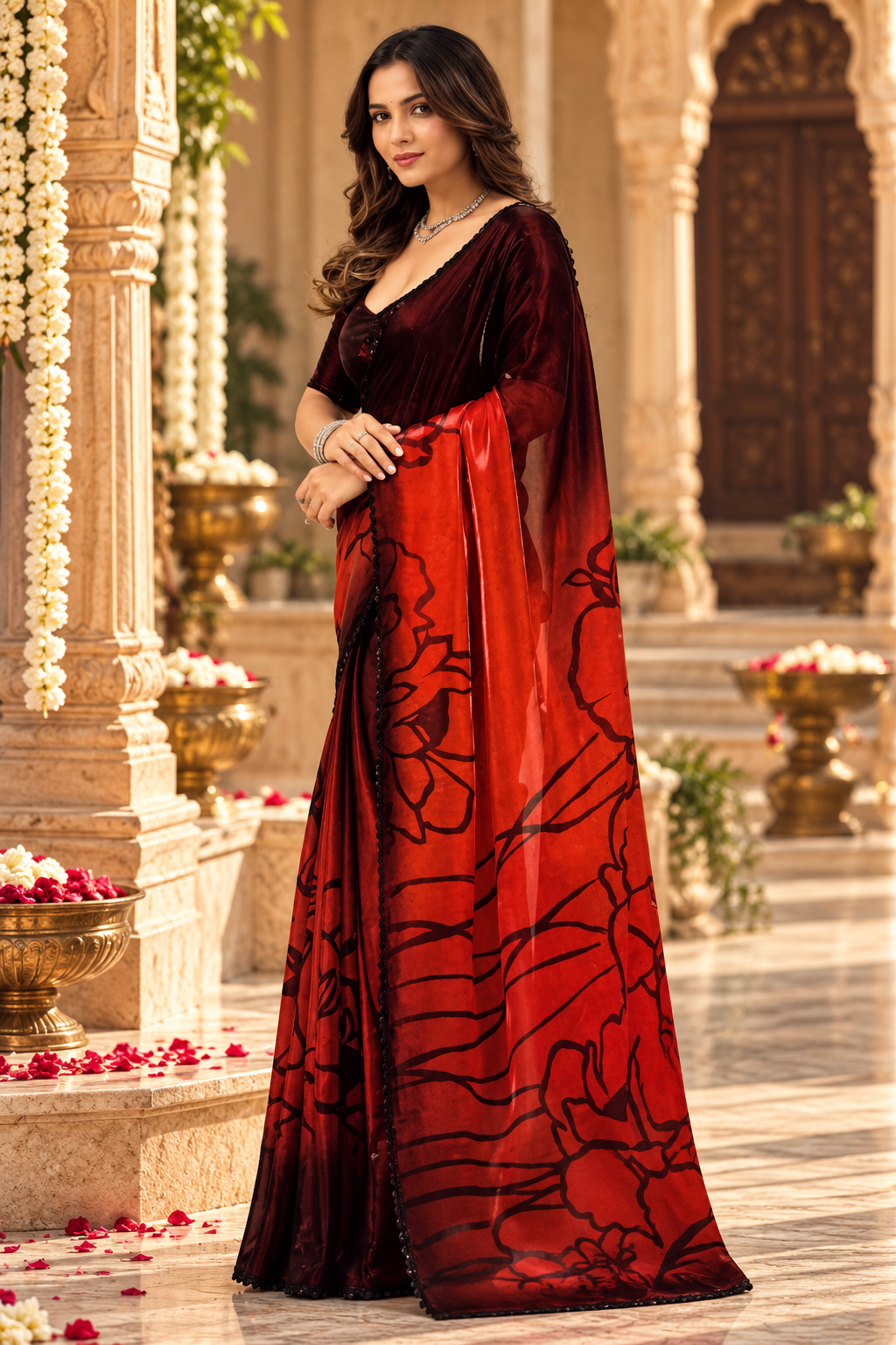 Soft Space Silk Zarkhan Border Work Saree With Unstitched Blouse(Red)