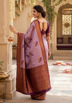 Pure Banarasi Silk Saree With Unstitched Blouse(Lavender)