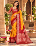 Satin Silk Bandhan Bhej Zari Border Work Saree With Unstitched Blouse(Yellow)