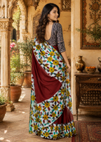 Soft Mulmul Cotton Block Printed Saree With unstitched Blouse(Red)