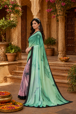 Load image into Gallery viewer, Soft Crepe Silk Digital Print Saree With Unstitched Blouse(Sea Green)
