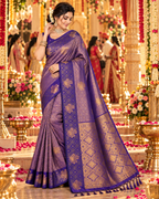 Pure Silk Zari Work Saree With Unstitched Blouse(Purple)