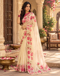 Premium Organza Silk Saree With Unstitched Blouse(White)