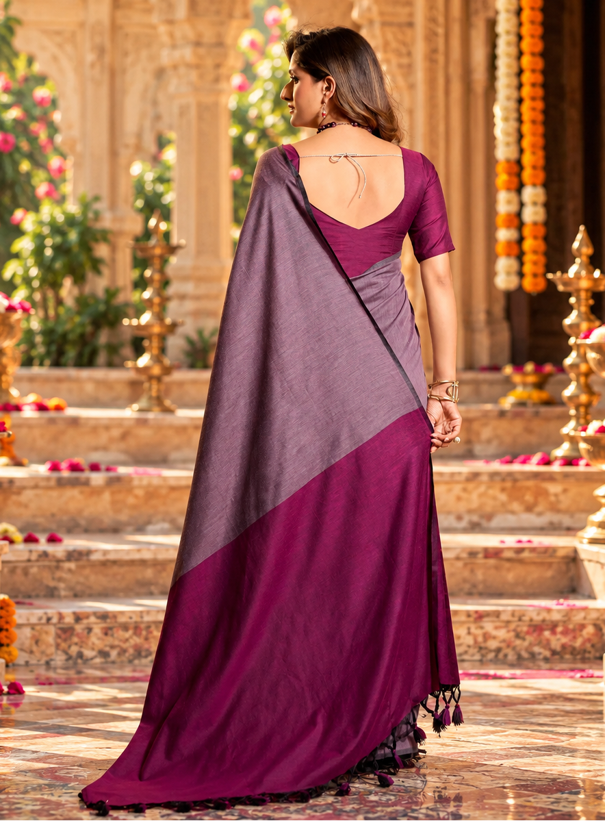 Mulmul Cotton Saree With Unstitched Blouse(Lavender)