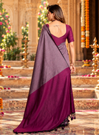 Mulmul Cotton Saree With Unstitched Blouse(Lavender)