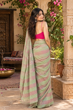 Cotton Digital Printed Saree With Unstitched Blouse(Grey)