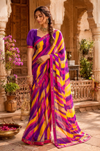Georgette Digital Print Saree With Unstitched Blouse(Purple)