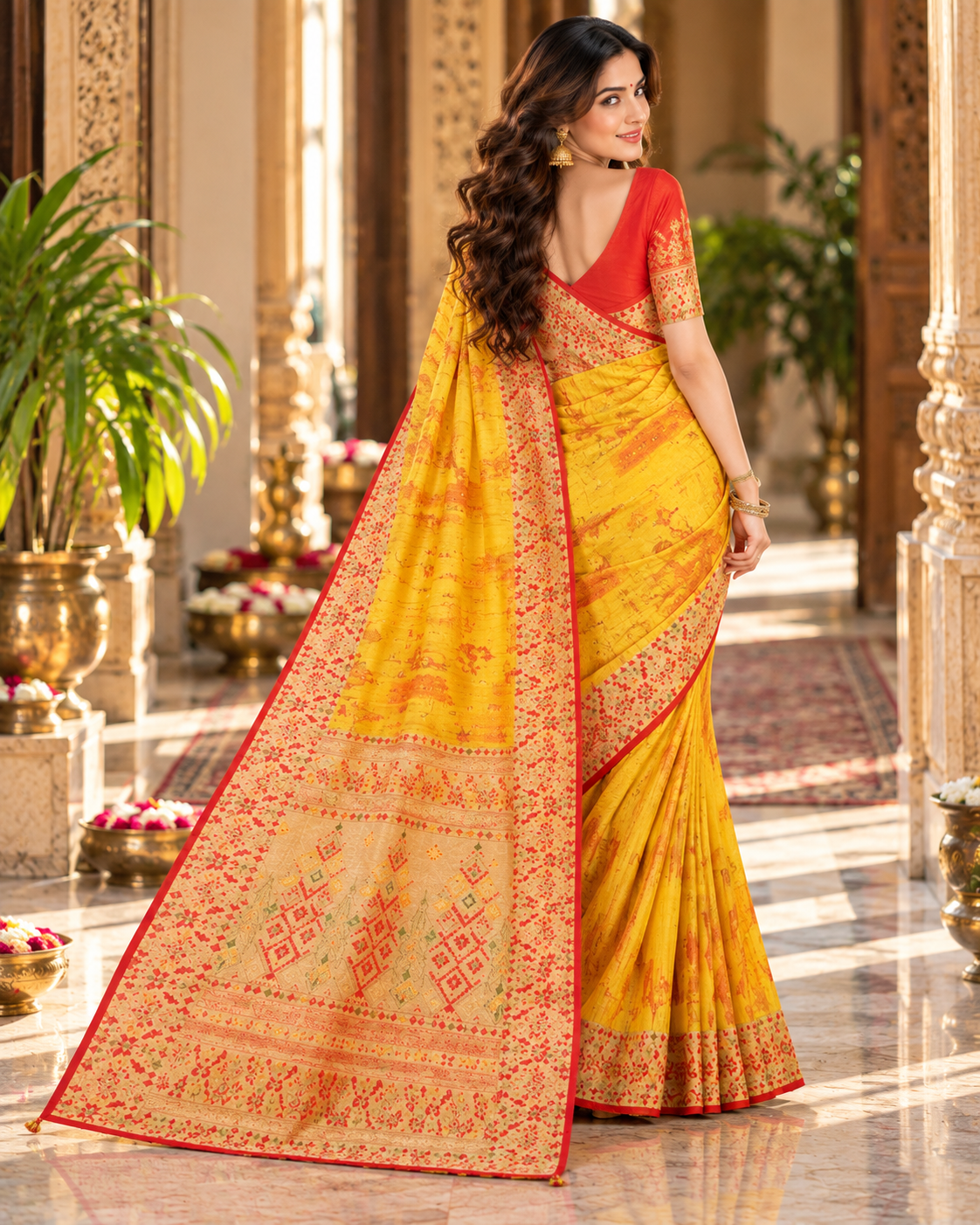 Premium Tissue Silk Zari Border Work Saree With Unstitched Blouse(Yellow)