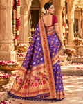 Pure Patola Paithani Silk Golden Zari Border Saree With Unstitched Blouse(Purple)