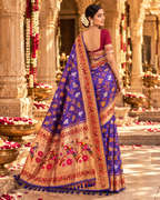 Pure Patola Paithani Silk Golden Zari Border Saree With Unstitched Blouse(Purple)