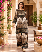 Premium Festive Rayon Kurti Palazzo Set(Black)